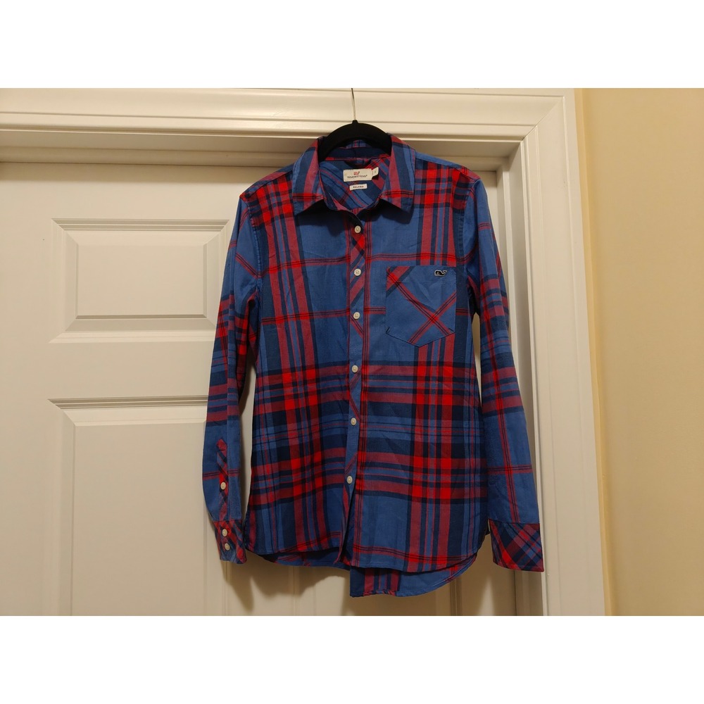 Vineyard Vines Womens Relaxed Plaid Button Down Shirt Blue Red Size 6 2W2335